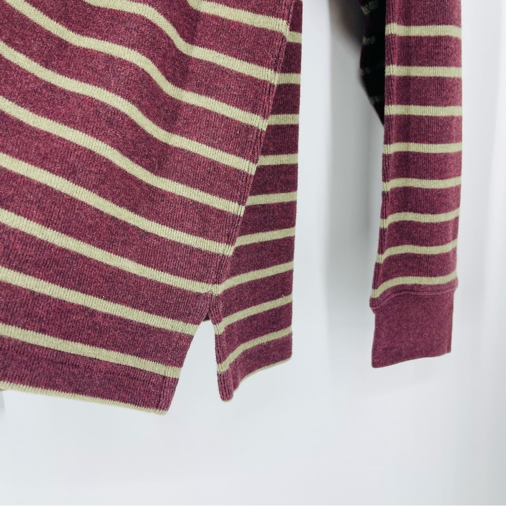 😎Vtg 90s Khaki Green Burgundy Striped Rugby Shirt Thick Cotton Grunge Lands End - Picture 15 of 15